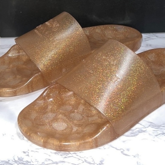 Coach Ulyssa Dark Gold Metallic Slides Sandals Women's Size 10 NIB - Picture 7 of 8